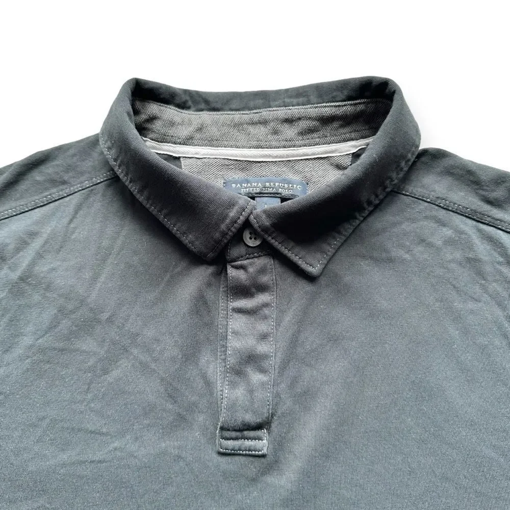 🔃Banana Republic Men’s Black Fitted Pima Cotton Short Sleeve Polo Shirt